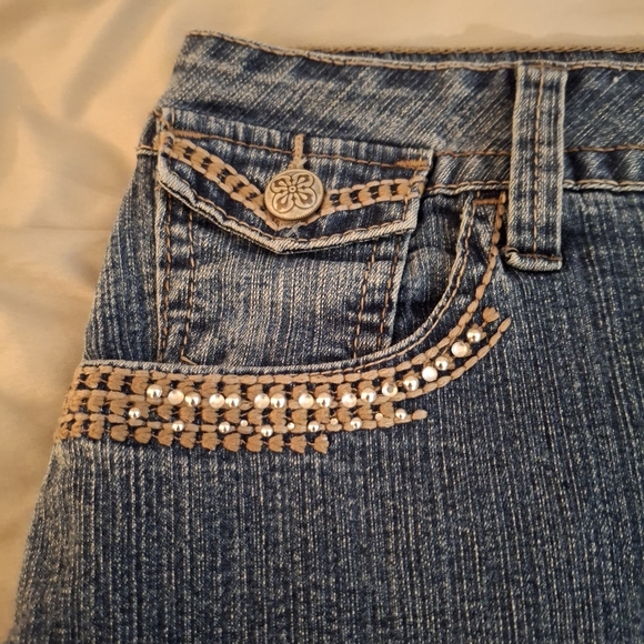 V.S.H. Jeans Women's Denim Blue Embroidered Knee-Length Pencil Skirt - Picture 3 of 9